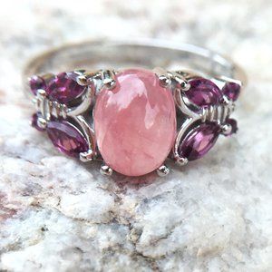 Genuine Rhodocrosite & Garnet Ring 925 Silver Sz 6